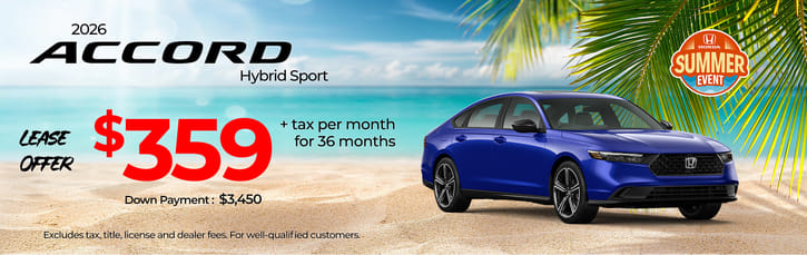 Lease 2026 Honda Accord Hybrid Sport $359
