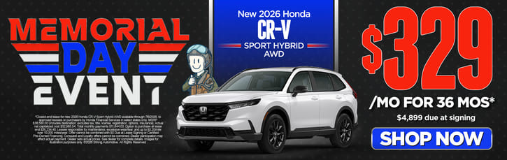 New 2026 Honda CR-V Sport Hybrid AWD	"$329/mo for 36 mos* $4,899 due at signing"