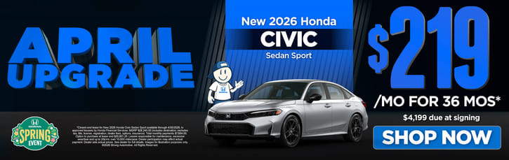 New 2026 Honda Civic Sedan Sport	"$219/mo for 36 mos* $4,199 due at signing"