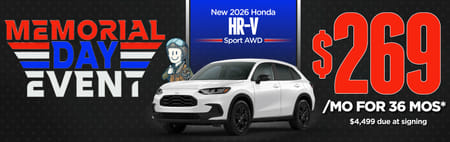 New 2026 Honda HR-V Sport AWD "$269/mo for 36 mos* $4,499 due at signing "