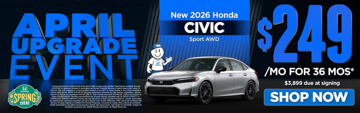 New 2026 Honda Civic Sport AWD	"$249/mo for 36 mos* $3,899 due at signing"