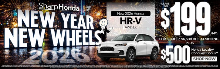 New 2026 Honda HR-V AWD LX	"Lease for $199/mo. for 39 mos.* $6,600 due at signing  PLUS $500 Honda Loyalty/Conquest Bonus** "