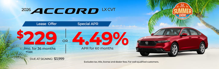 Lease 2026 Honda Accord LX $229