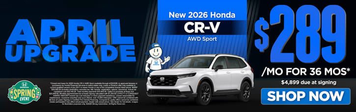 New 2026 Honda CR-V AWD Sport	"$289/mo for 36 mos* $4,899 due at signing "
