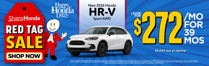 New 2026 Honda HR-V Sport AWD Lease for $272/mo. for 39 mos. $5,000 due at signing*