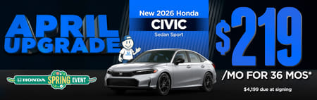 New 2026 Honda Civic Sedan Sport	"$219/mo for 36 mos* $4,199 due at signing"