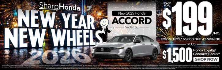 New 2025 Honda Accord Sedan SE	"Lease for $199/mo. for 36 mos.* $5,600 due at signing PLUS $1,500 Honda Loyalty/Conquest Bonus**"