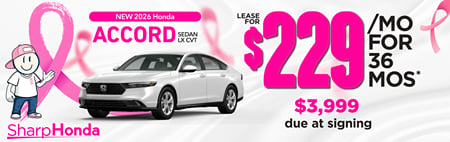 Lease 2026 Honda Accord Sedan LX $229