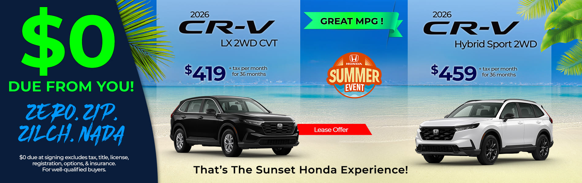 Lease 2026 Honda CR-V LX $419