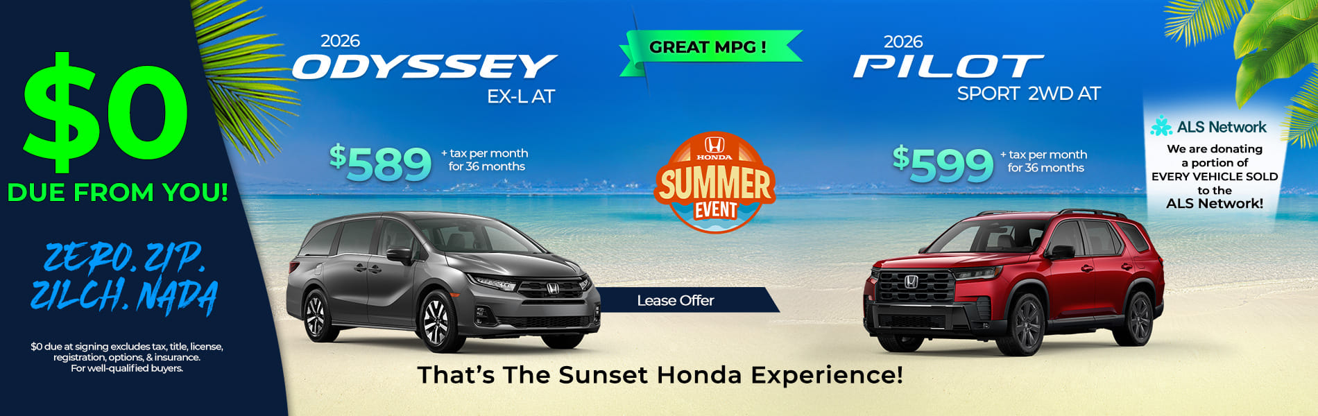 Lease 2026 Honda Odyssey EX-L $589