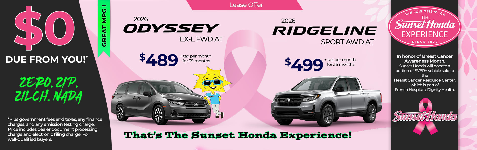 Lease 2026 Honda Odyssey EX-L $489
