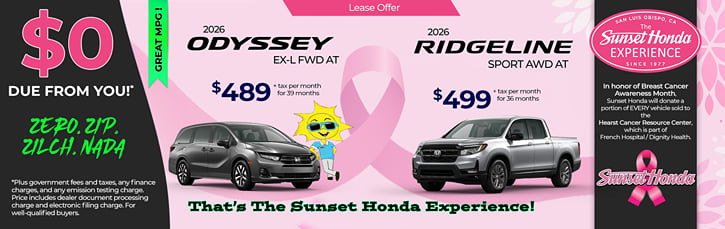 Lease 2026 Honda Odyssey EX-L $489