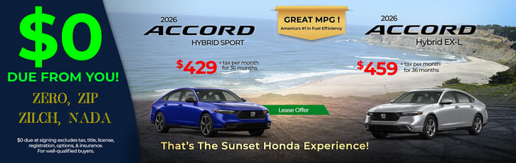 Lease Loyalty/Conquest 2026 Honda Accord Hybrid Sport $429
