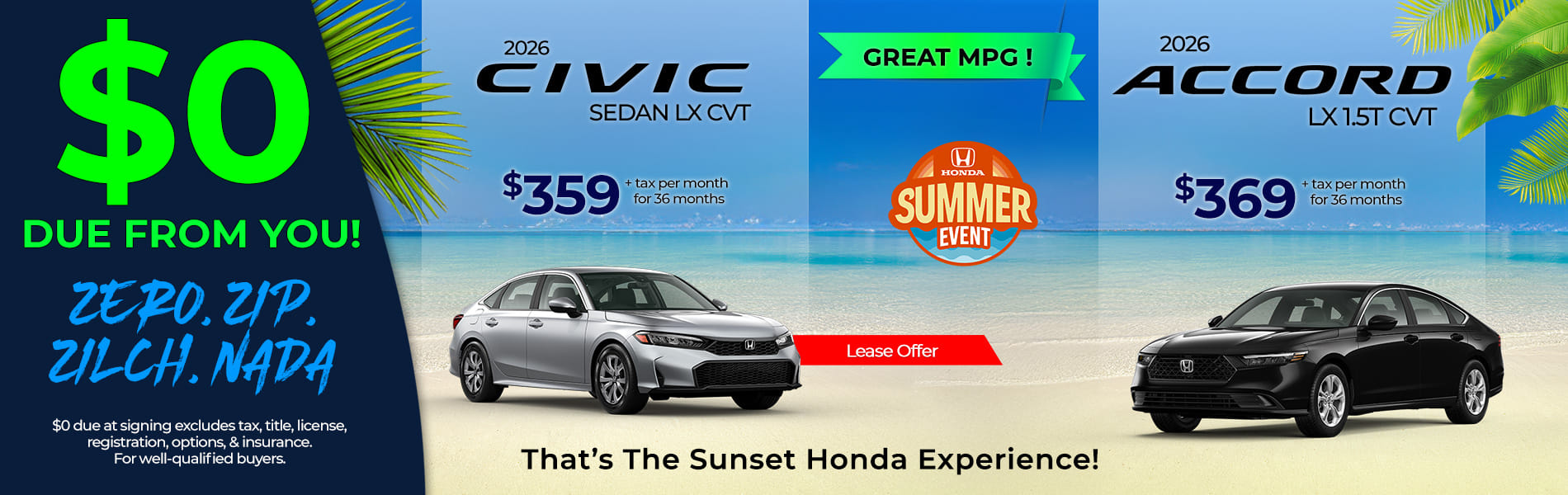 Lease 2026 Honda Civic Sedan LX $359