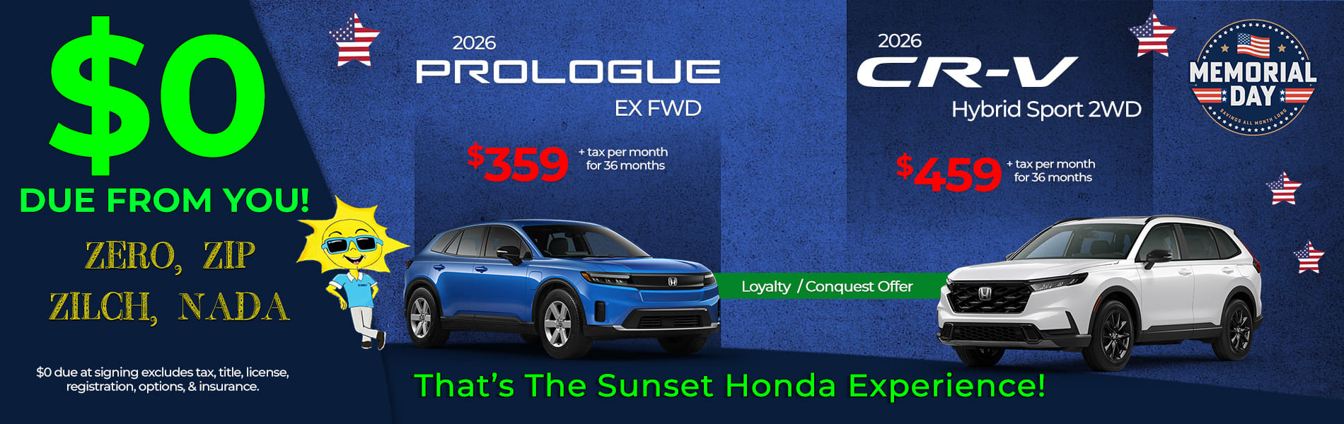 Lease Loyalty/Conquest 2026 Honda Prologue EX $359