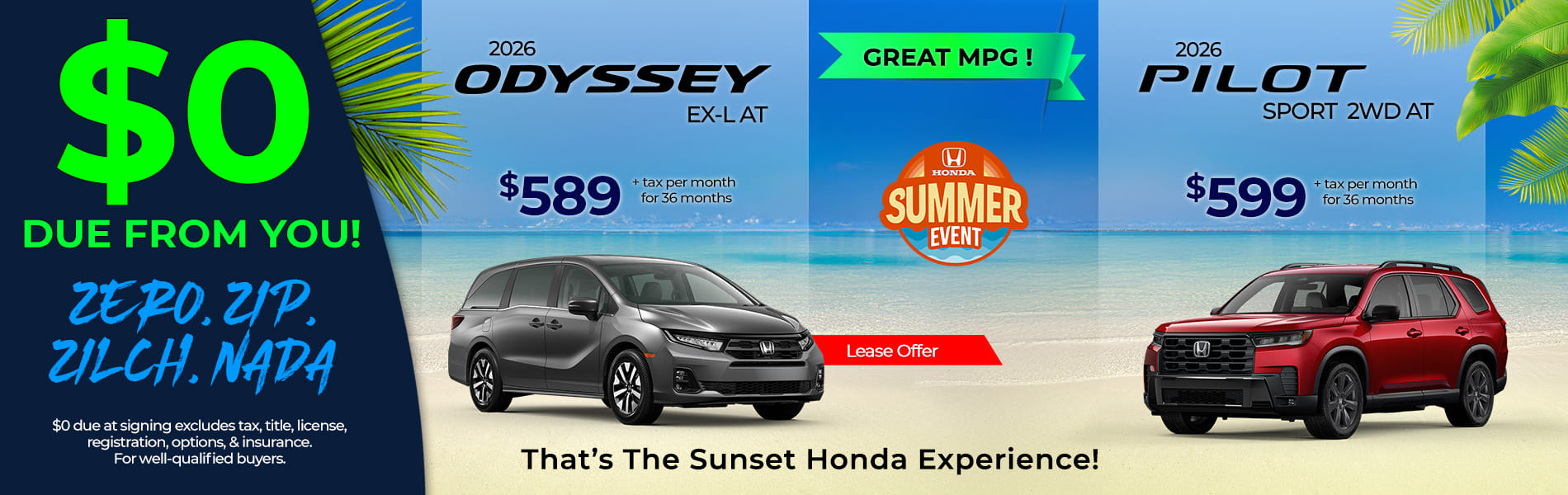 Lease 2026 Honda Odyssey EX-L $589