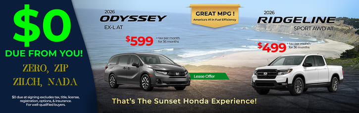 Lease Loyalty/Conquest 2026 Honda Ridgeline Sport $499