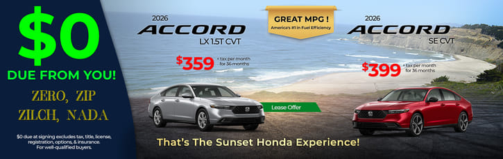 Lease Loyalty/Conquest 2026 Honda Accord Sedan LX $359