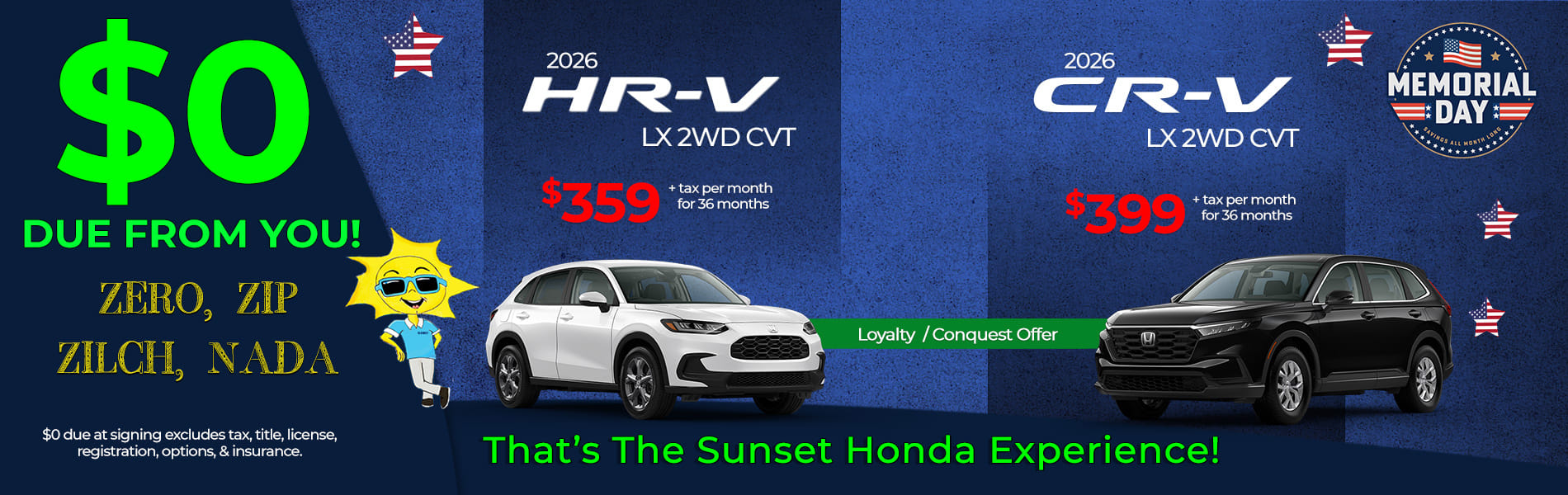 Lease Loyalty/Conquest 2026 Honda HR-V LX $359