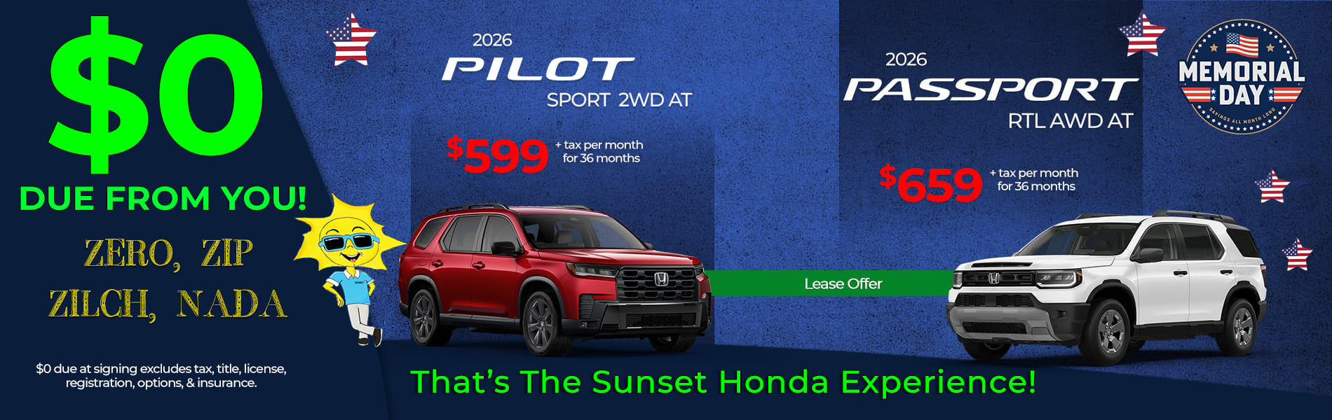 Lease 2026 Honda Pilot Sport $599