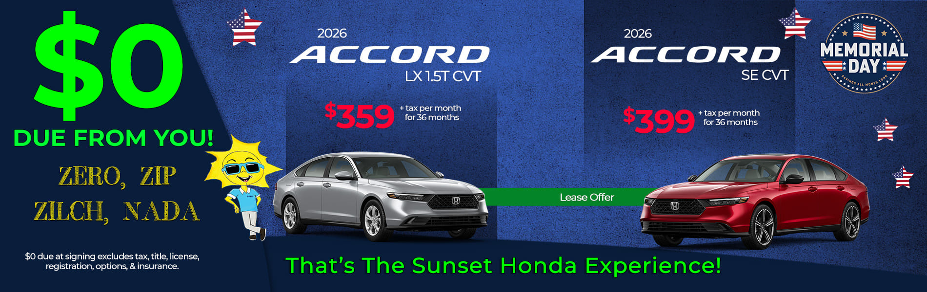 Lease Loyalty/Conquest 2026 Honda Accord Sedan LX $359