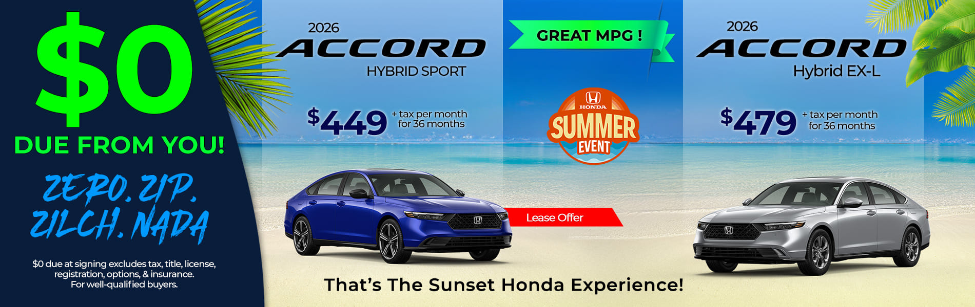 Lease 2026 Honda Accord Hybrid Sport $449