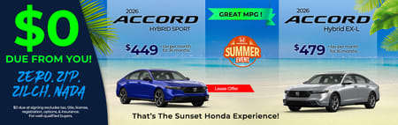 Lease 2026 Honda Accord Hybrid Sport $449