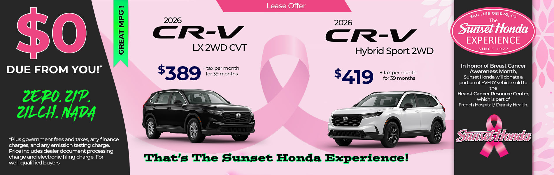 Lease 2026 Honda CR-V LX $389