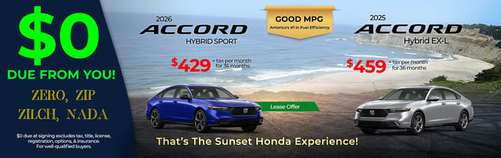Lease Loyalty/Conquest 2026 Honda Accord Hybrid Sport $429