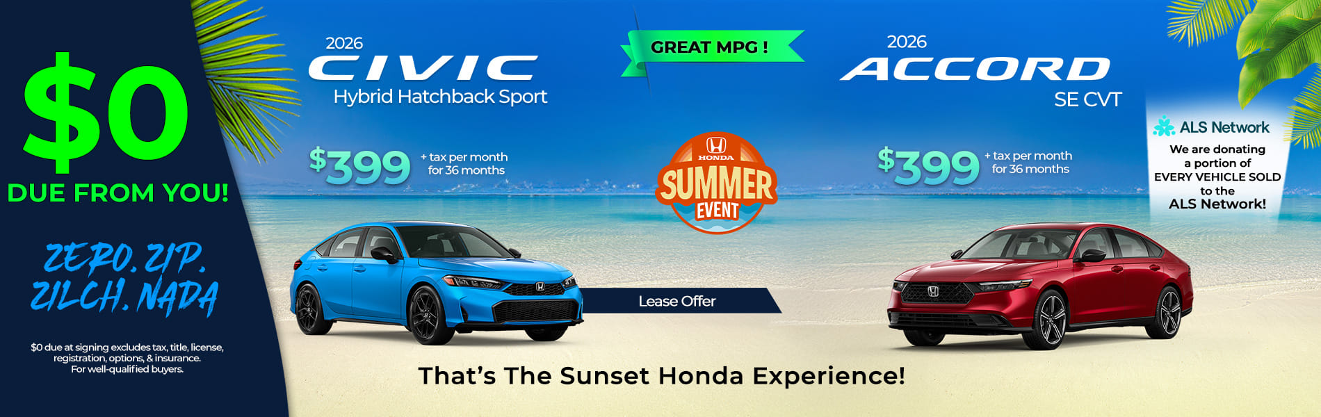 Lease 2026 Honda Civic Hatchback Hybrid Sport $399