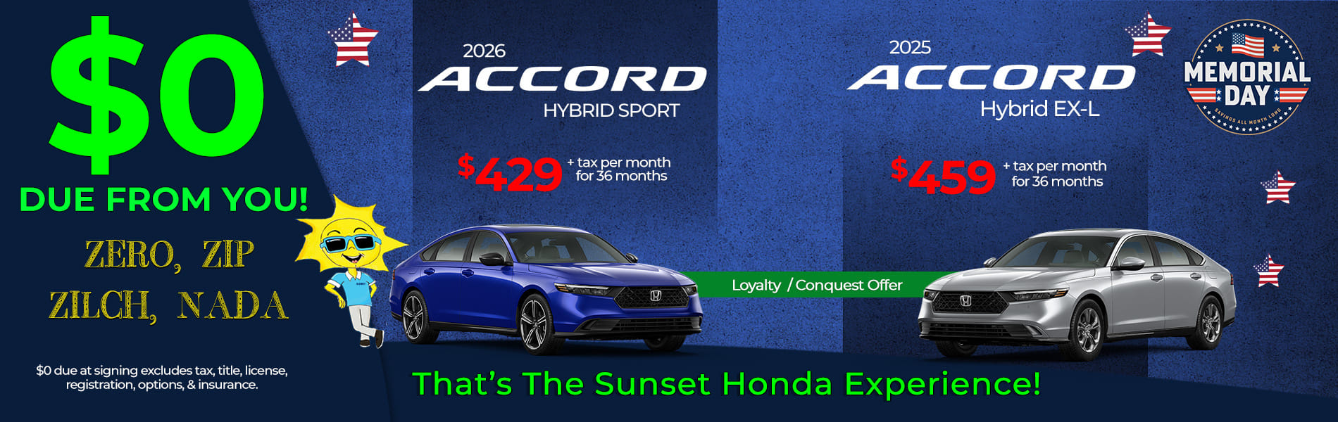 Lease Loyalty/Conquest 2026 Honda Accord Hybrid Sport $429