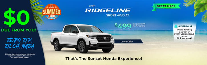 Lease 2026 Honda Ridgeline Sport $499