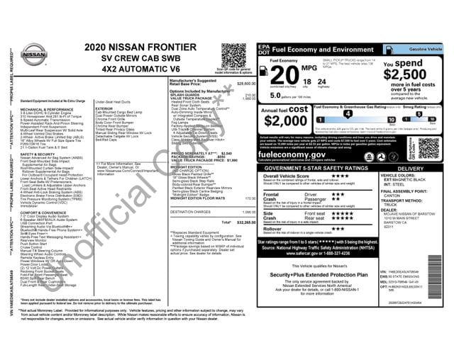 9 thumbnail image of  2020 Nissan Frontier SV