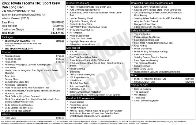8 thumbnail image of  2022 Toyota Tacoma TRD Sport