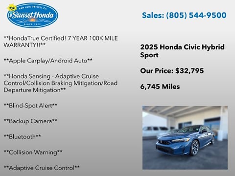 2025 Honda Civic Sedan Hybrid Sport