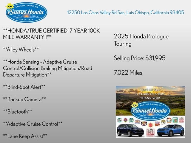 Used 2025 Honda Prologue Touring with VIN 3GPKHWRM1SS509227 for sale in San Luis Obispo, CA