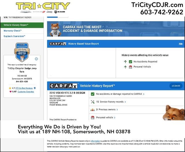 Used 2010 Volvo V70 R-Design with VIN YV1960BWXA1163901 for sale in Somersworth, NH