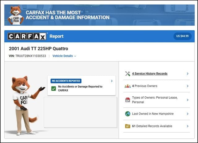 Used 2001 Audi TT Base with VIN TRUUT28NX11030533 for sale in Somersworth, NH