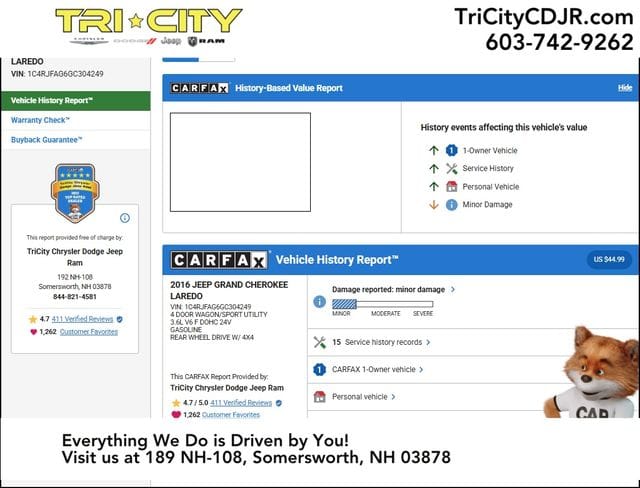 Used 2016 Jeep Grand Cherokee Laredo with VIN 1C4RJFAG6GC304249 for sale in Somersworth, NH