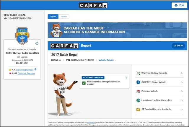 Used 2017 Buick Regal Base with VIN 2G4GM5EX4H9142788 for sale in Somersworth, NH