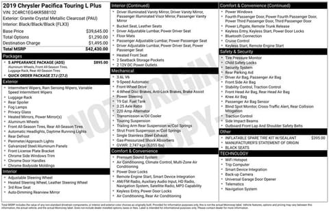 1 image of 2019 Chrysler Pacifica Touring L Plus