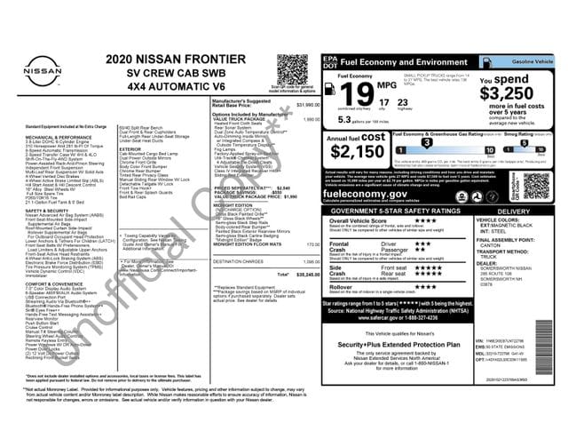 1 placeholder image of  2020 Nissan Frontier SV
