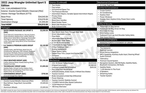 1 image of 2022 Jeep Wrangler Unlimited Sport S
