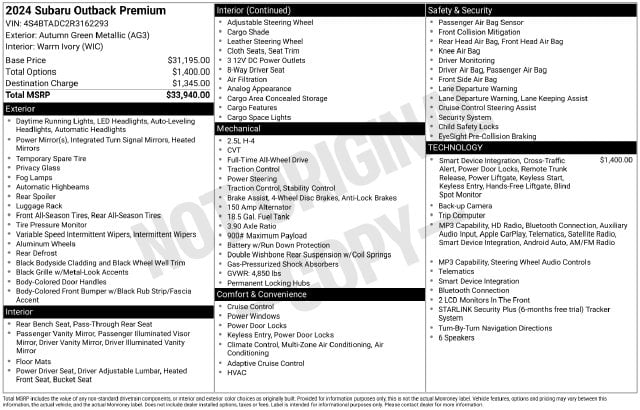 4 thumbnail image of  2024 Subaru Outback Premium