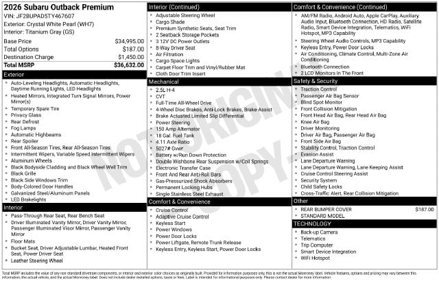 4 thumbnail image of  2026 Subaru Outback Premium