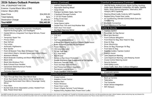 2 thumbnail image of  2026 Subaru Outback Premium