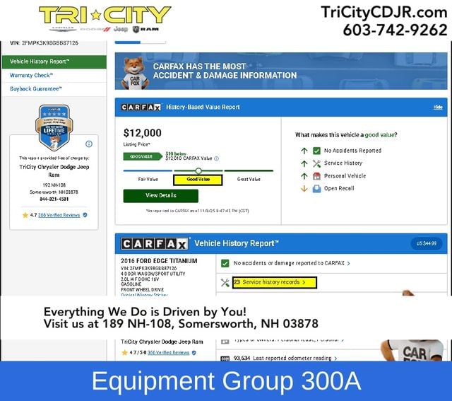 Used 2016 Ford Edge Titanium with VIN 2FMPK3K98GBB87126 for sale in Somersworth, NH