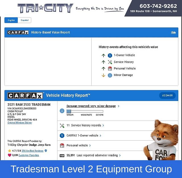 Used 2021 RAM Ram 2500 Pickup Tradesman with VIN 3C6UR5CL5MG558333 for sale in Somersworth, NH