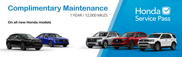 The Honda service pass is presented, featuring the logo and key details regarding vehicle servicing and maintenance.