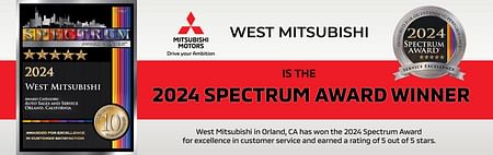 Spectrum Award poster, West Mitsubishi logo, 5 stars and text about winning the award for excellence in customer service